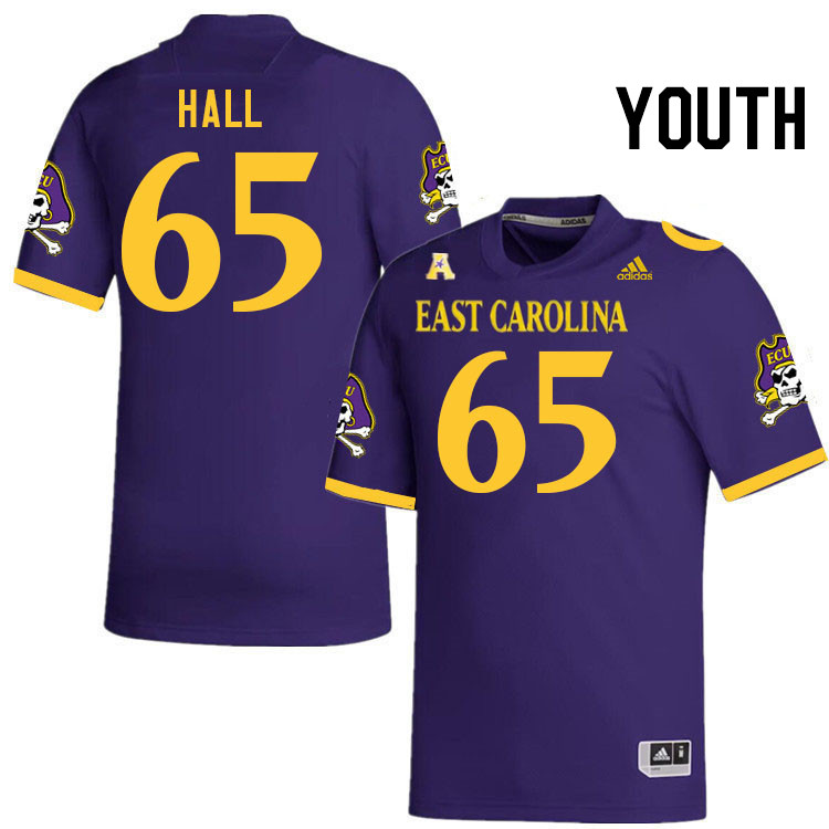 Youth #65 Dustyn Hall ECU Pirates College Football Jerseys Stitched Sale-Purple